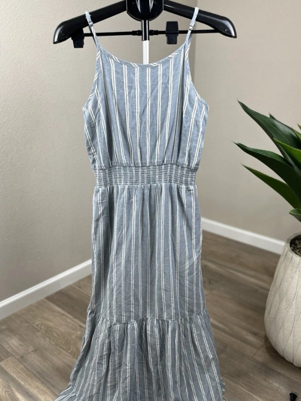 Toad&Co Women’s Small Organic Cotton Blue White Striped Maxi Dress